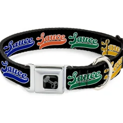 Dog Bone Black/Silver Seatbelt Buckle Collar - SAUCE Baseball Script Black/Multi Color