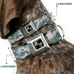 Dog Bone Black/Silver Seatbelt Buckle Collar - Digital Camo2 Grays