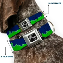 Dog Bone Black/Silver Seatbelt Buckle Collar - Seattle Skyline Navy/Gray/Green