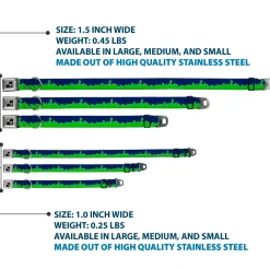 Dog Bone Black/Silver Seatbelt Buckle Collar - Seattle Skyline Navy/Gray/Green