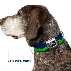 Dog Bone Black/Silver Seatbelt Buckle Collar - Seattle Skyline Navy/Gray/Green