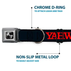Dog Bone Black/Silver Seatbelt Buckle Collar - YAHWEH Text Navy Blue/Red