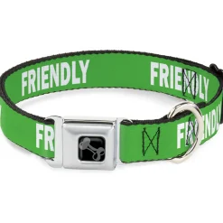 Dog Bone Black/Silver Seatbelt Buckle Collar - Pet Quote FRIENDLY Green/White