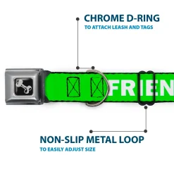 Dog Bone Black/Silver Seatbelt Buckle Collar - Pet Quote FRIENDLY Green/White