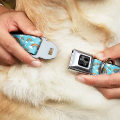 Dog Bone Black/Silver Seatbelt Buckle Collar - Rainbows Scattered Blue