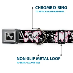 Dog Bone Black/Silver Seatbelt Buckle Collar - Punk Heart & Cross Bones w/Splatter Black/White