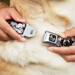 Dog Bone Black/Silver Seatbelt Buckle Collar - Punk Heart & Cross Bones w/Splatter Black/White