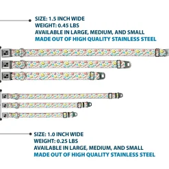 Dog Bone Black/Silver Seatbelt Buckle Collar - 90s Nineties Grid Pattern Gray/Multi Pastel