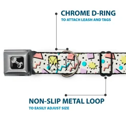 Dog Bone Black/Silver Seatbelt Buckle Collar - 90s Nineties Grid Pattern Gray/Multi Pastel