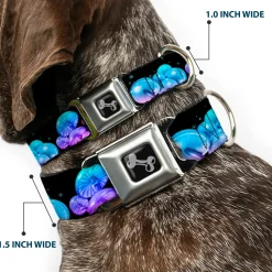 Dog Bone Black/Silver Seatbelt Buckle Collar - Mushroom Glow Black/Multi Color