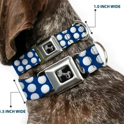 Dog Bone Black/Silver Seatbelt Buckle Collar - Golf Balls Blue/White