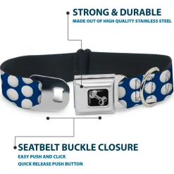 Dog Bone Black/Silver Seatbelt Buckle Collar - Golf Balls Blue/White
