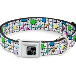 Dog Bone Black/Silver Seatbelt Buckle Collar - 90s Nineties Grid Pattern Vibrant Gray/Multi Color