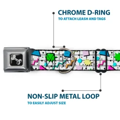 Dog Bone Black/Silver Seatbelt Buckle Collar - 90s Nineties Grid Pattern Vibrant Gray/Multi Color