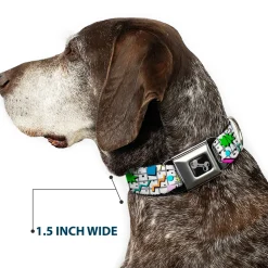 Dog Bone Black/Silver Seatbelt Buckle Collar - 90s Nineties Grid Pattern Vibrant Gray/Multi Color