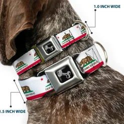 Dog Bone Black/Silver Seatbelt Buckle Collar - California Flag Continuous