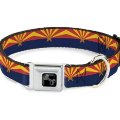 Dog Bone Black/Silver Seatbelt Buckle Collar - Arizona Flag Red/Yellow/Gold/Blue