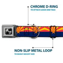 Dog Bone Black/Silver Seatbelt Buckle Collar - Arizona Flag Red/Yellow/Gold/Blue