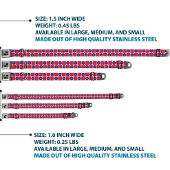 Dog Bone Black/Silver Seatbelt Buckle Collar - Smiley Sad Face Checker Red/White/Blue