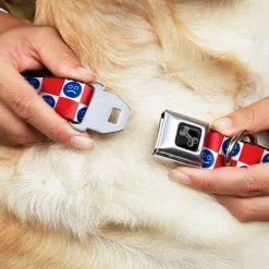 Dog Bone Black/Silver Seatbelt Buckle Collar - Smiley Sad Face Checker Red/White/Blue