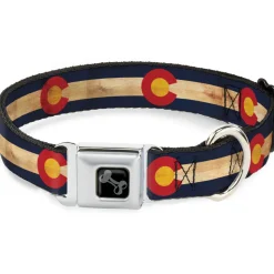 Dog Bone Black/Silver Seatbelt Buckle Collar - Colorado Flag Continuous Vintage