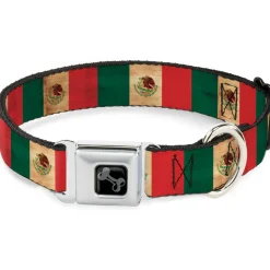 Dog Bone Black/Silver Seatbelt Buckle Collar - Mexico Flag Continuous Vintage