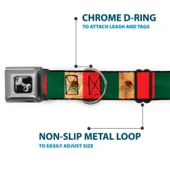 Dog Bone Black/Silver Seatbelt Buckle Collar - Mexico Flag Continuous Vintage