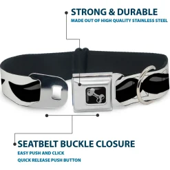 Dog Bone Black/Silver Seatbelt Buckle Collar - Plastic Mustache White/Black