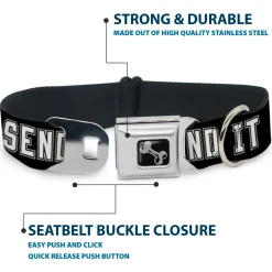 Dog Bone Black/Silver Seatbelt Buckle Collar - SEND IT Black/White