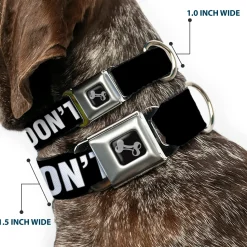 Dog Bone Black/Silver Seatbelt Buckle Collar - DON'T JUDGE ME Black/White