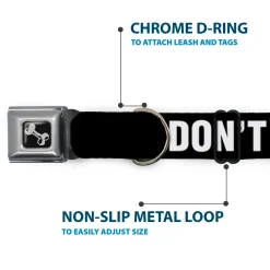 Dog Bone Black/Silver Seatbelt Buckle Collar - DON'T JUDGE ME Black/White