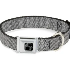 Dog Bone Black/Silver Seatbelt Buckle Collar - Metallic Silver
