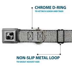 Dog Bone Black/Silver Seatbelt Buckle Collar - Metallic Silver