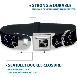Dog Bone Black/Silver Seatbelt Buckle Collar - Constellations-14 Galaxy/White