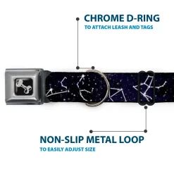 Dog Bone Black/Silver Seatbelt Buckle Collar - Constellations-14 Galaxy/White