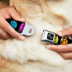 Dog Bone Black/Silver Seatbelt Buckle Collar - Smiley Face Melted Repeat Black/Multi Neon
