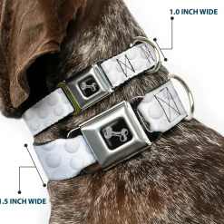 Dog Bone Black/Silver Seatbelt Buckle Collar - Golf Ball Dimples Whites