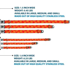 Dog Bone Black/Silver Seatbelt Buckle Collar - Plaid X4 Fluorescent Oranges/Pinks/Yellow