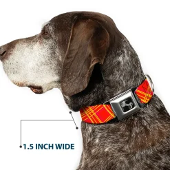 Dog Bone Black/Silver Seatbelt Buckle Collar - Plaid X4 Fluorescent Oranges/Pinks/Yellow