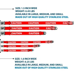 Dog Bone Black/Silver Seatbelt Buckle Collar - Pet Quote CAUTION Red/White