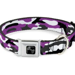 Dog Bone Black/Silver Seatbelt Buckle Collar - Camo Purple/Black/Gray/White