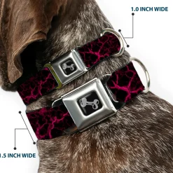 Dog Bone Black/Silver Seatbelt Buckle Collar - Marble Black/Hot Pink