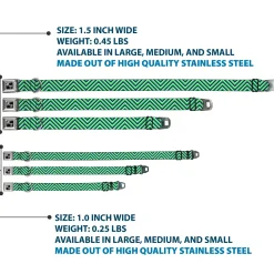 Dog Bone Black/Silver Seatbelt Buckle Collar - Chevron Stripe White/Neon Green/Navy