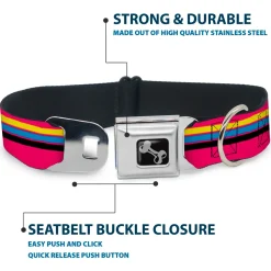 Dog Bone Black/Silver Seatbelt Buckle Collar - Racing Stripes Pink/Yellow/Blue/Black