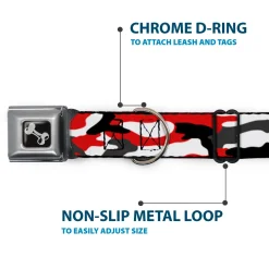 Dog Bone Black/Silver Seatbelt Buckle Collar - Camo Red/Black/Gray/White