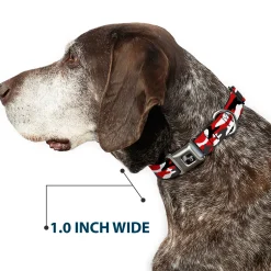 Dog Bone Black/Silver Seatbelt Buckle Collar - Camo Red/Black/Gray/White