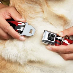 Dog Bone Black/Silver Seatbelt Buckle Collar - Camo Red/Black/Gray/White