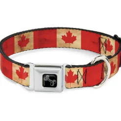 Dog Bone Black/Silver Seatbelt Buckle Collar - Canada Flag Continuous Vintage
