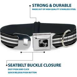 Dog Bone Seatbelt Buckle Collar - Striped Black/Gray/White