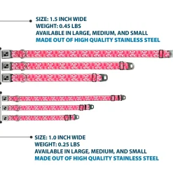 Dog Bone Seatbelt Buckle Collar - Cute Skulls w/Checkers Pinks/White